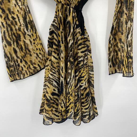 For Love & Lemons Good Times Leopard Print Cutout Mini Dress Long Bell Sleeve XS - Picture 5 of 11